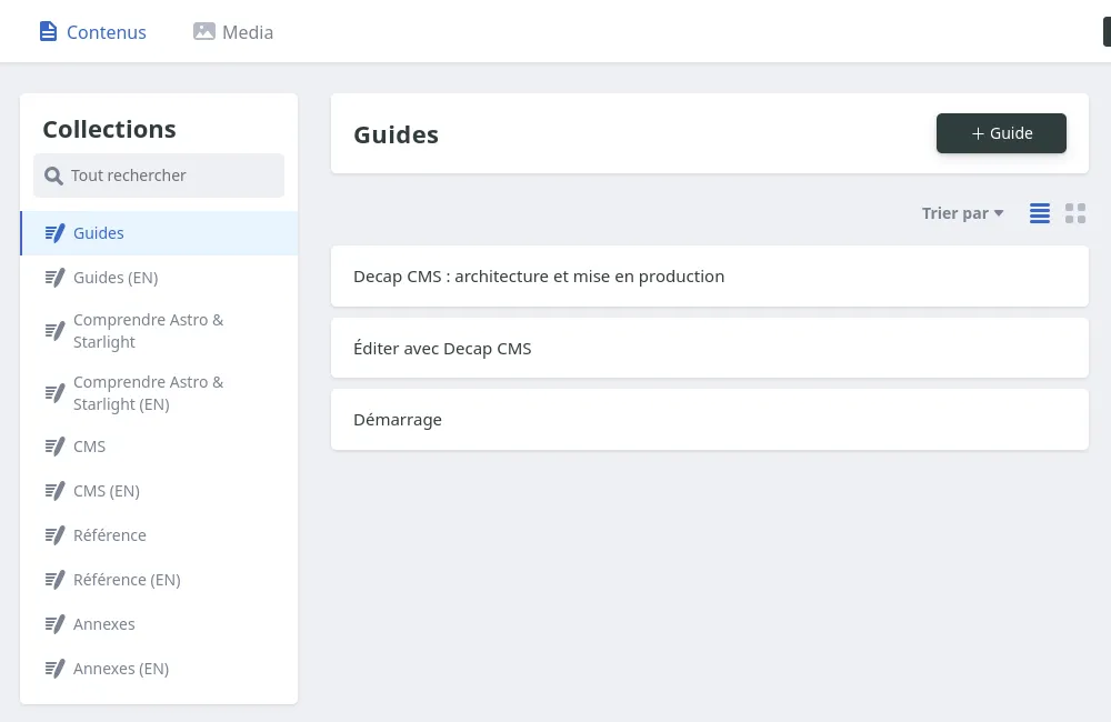 Liste des pages de la collection Guides